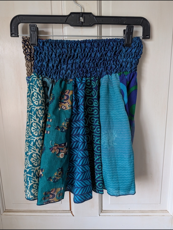 Kathmandu Imports Dresses & Skirts - Smocked Waist Teal & Navy Multi-Panel Skater Skirt